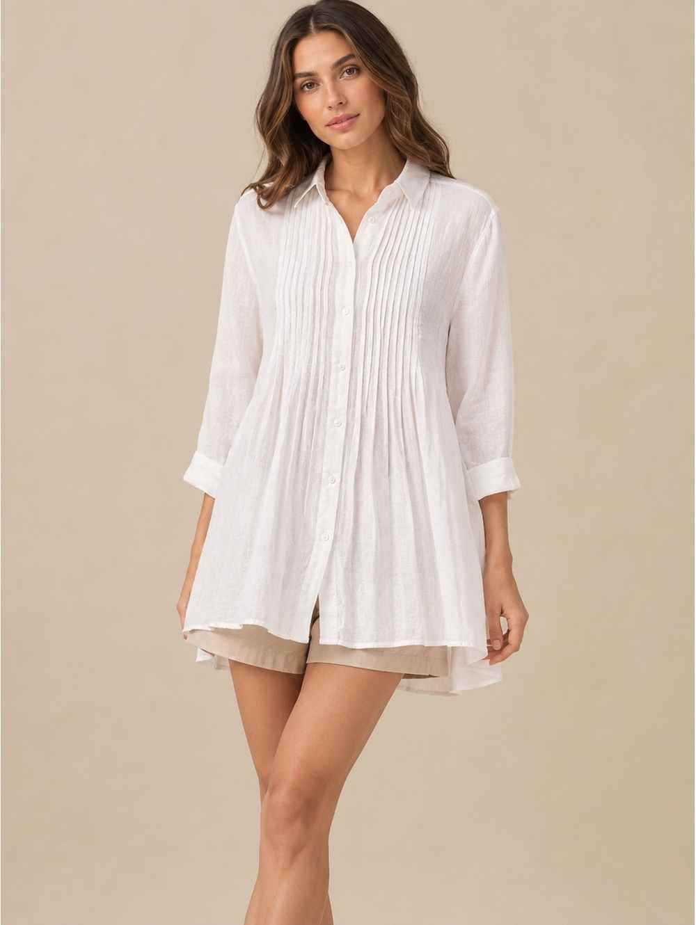 Alfani White Long Sleeve Button-Up Tunic Blouse Size M.      0083